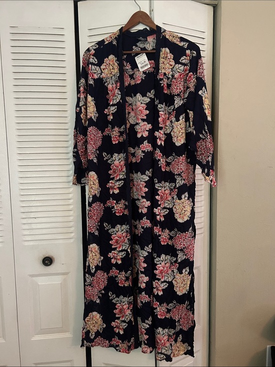 Angie Dresses & Skirts - Angie Navy Floral Long Cardigan with Pink & Cream Blooms Size M
